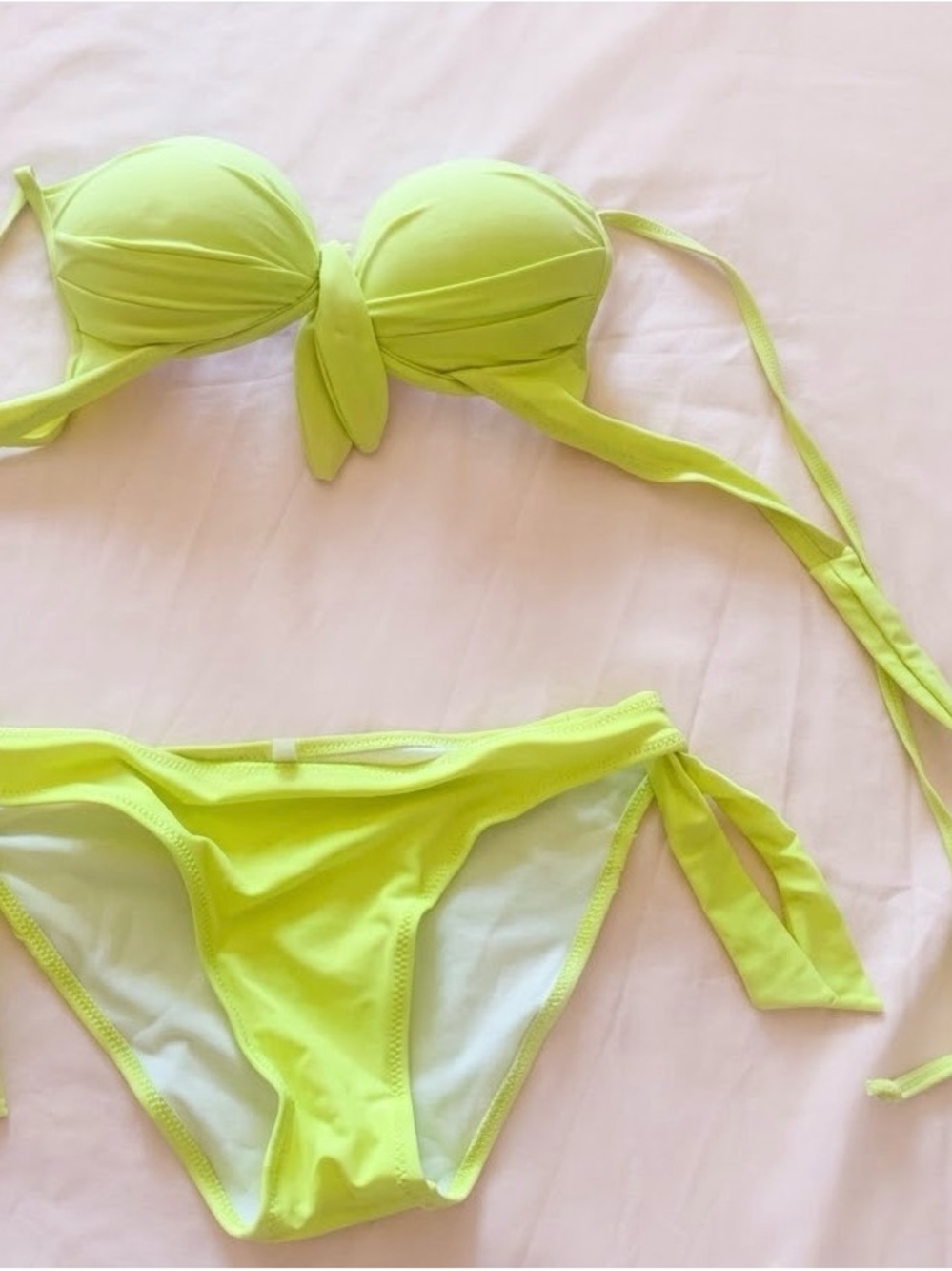 Neon Yellow Tie-Front Bandeau Bikini Set - Women Swim Bikinis size UK small